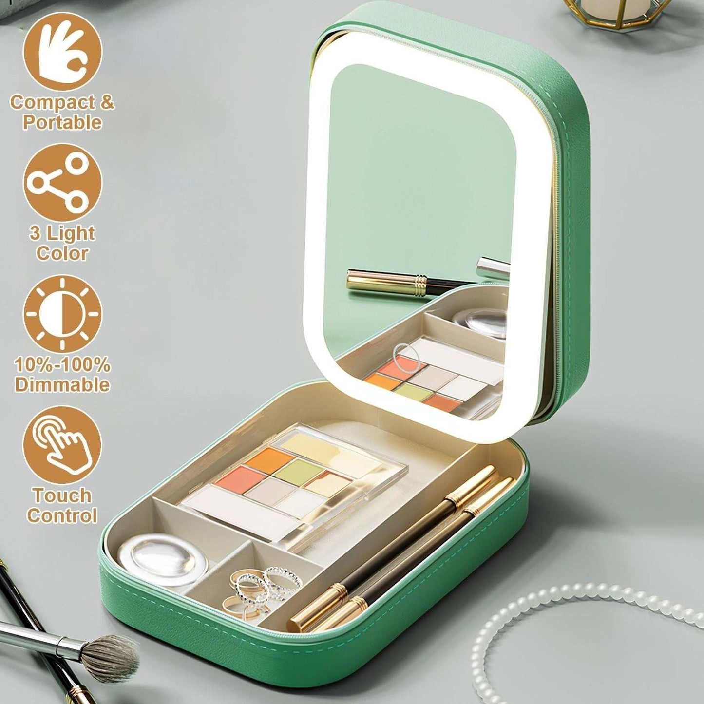 1Pc Portable Travel Makeup Bag With LED Mirror - larenn