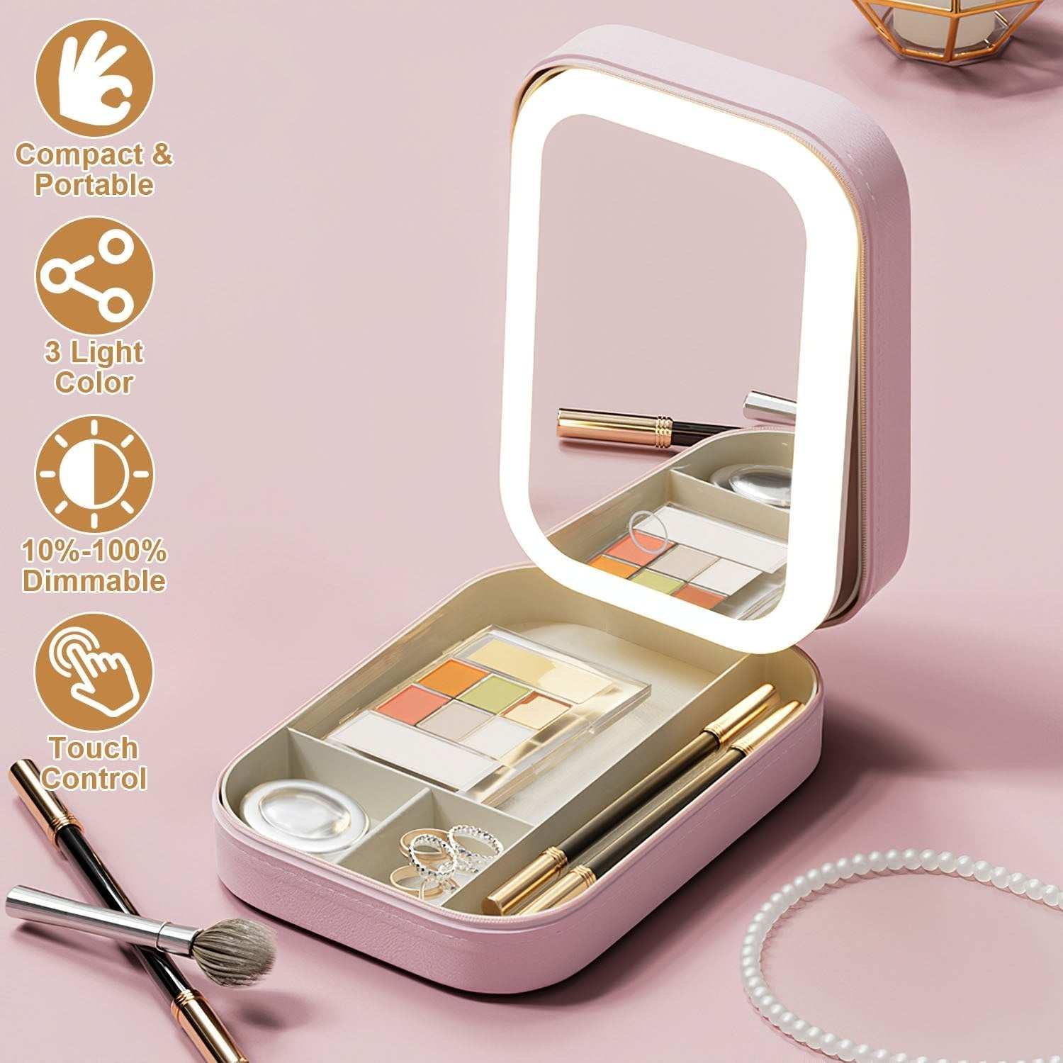 1Pc Portable Travel Makeup Bag With LED Mirror - larenn
