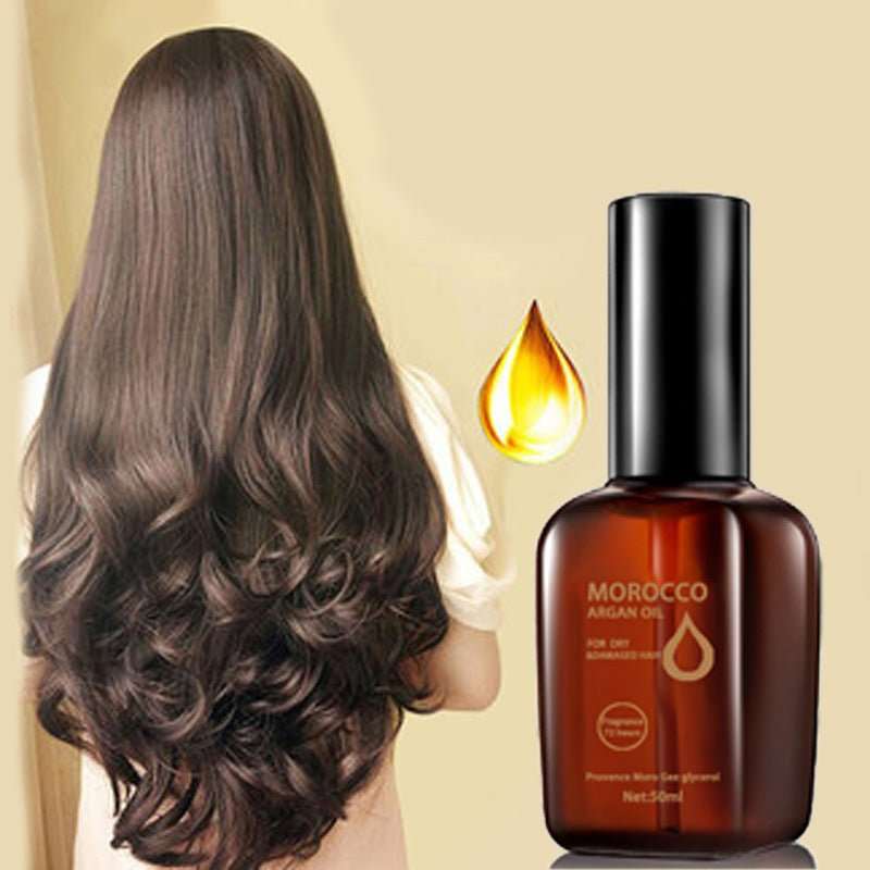 Argan Oil hair serum bottle for anti-frizz and reparative hair care, 50ml yellow packaging